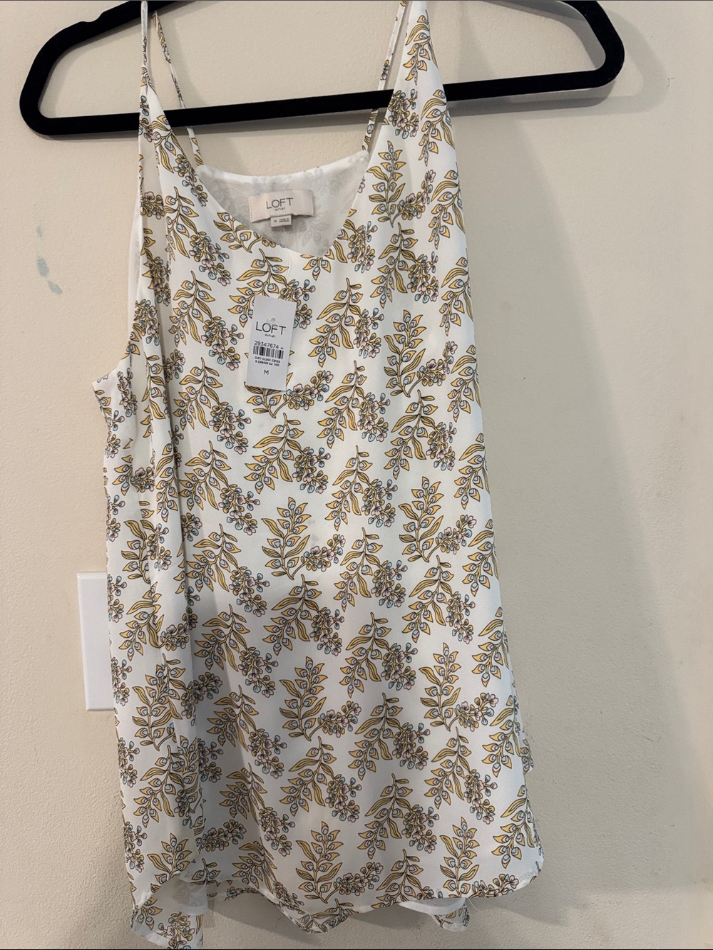 LOFT White Floral Spaghetti Strap Cami with Yellow Green Print